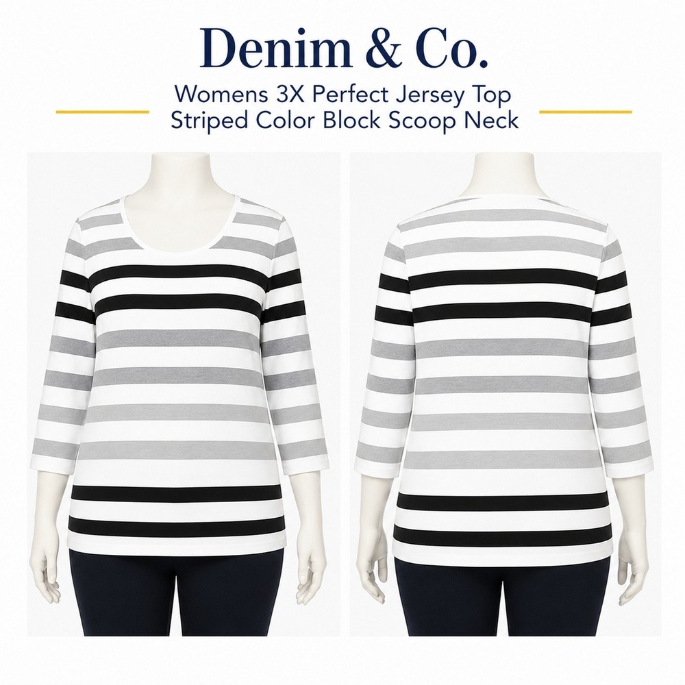 Denim & Co Womens 3X Perfect Jersey Top Striped Color Block Scoop Neck A222175